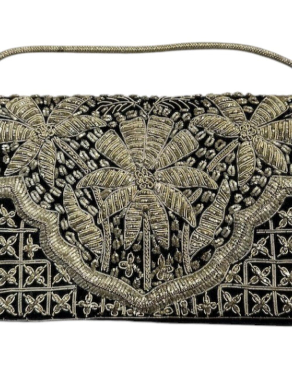Vintage Turkish Ottoman Zardozi Gold Thread Embroidered Evening Envelope Clutch